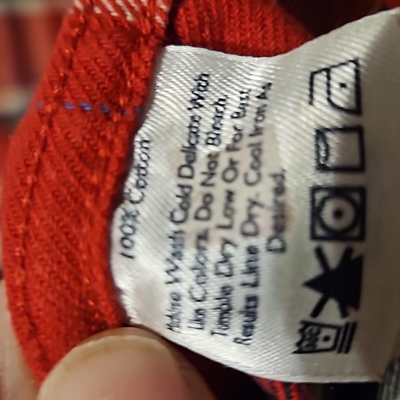 Eddie Bauer red white navy plaid cotton buttondown shirt unisex M/lrg W/XL - Picture 4 of 6